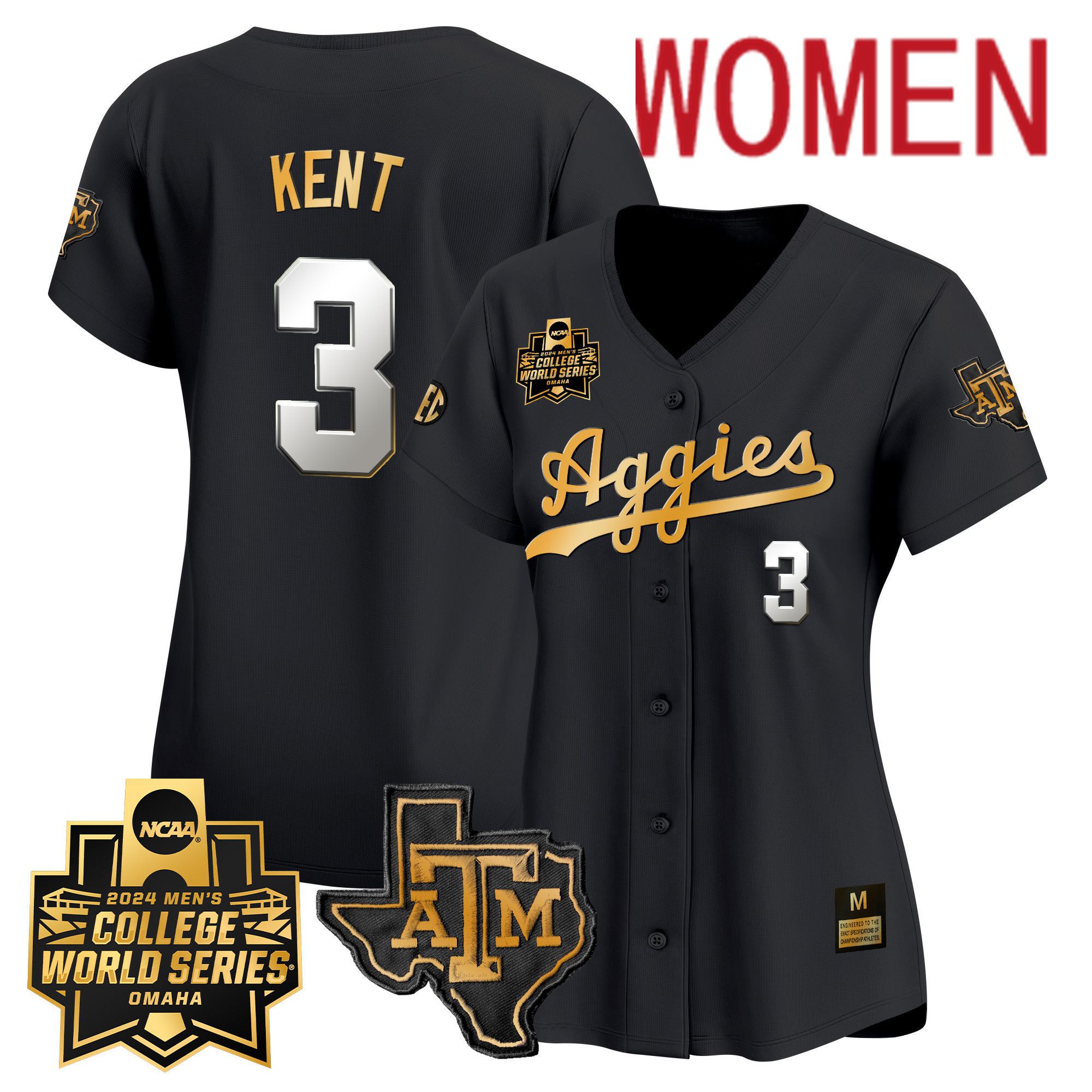 Women Texas A&M Aggies #3 Kent Black 2024 College World Series Vapor Premier Limited NCAA Jersey
